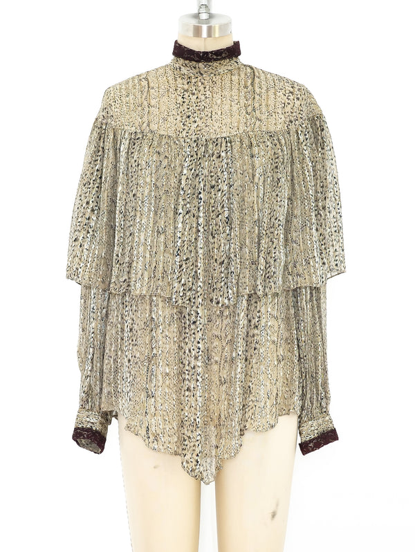Animal Printed Ruffled Chiffon Blouse Top arcadeshops.com