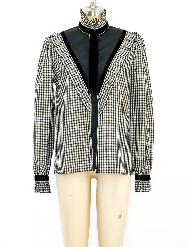 Louis Feraud Gingham Ruffle Blouse Top arcadeshops.com