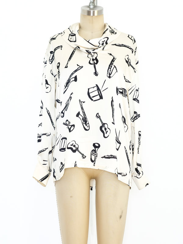 Escada Instrument Printed Silk Blouse Top arcadeshops.com