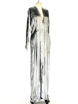 Metallic Silver Panne Velvet Gown Dress arcadeshops.com