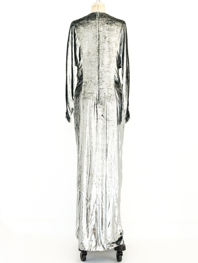 Metallic Silver Panne Velvet Gown Dress arcadeshops.com