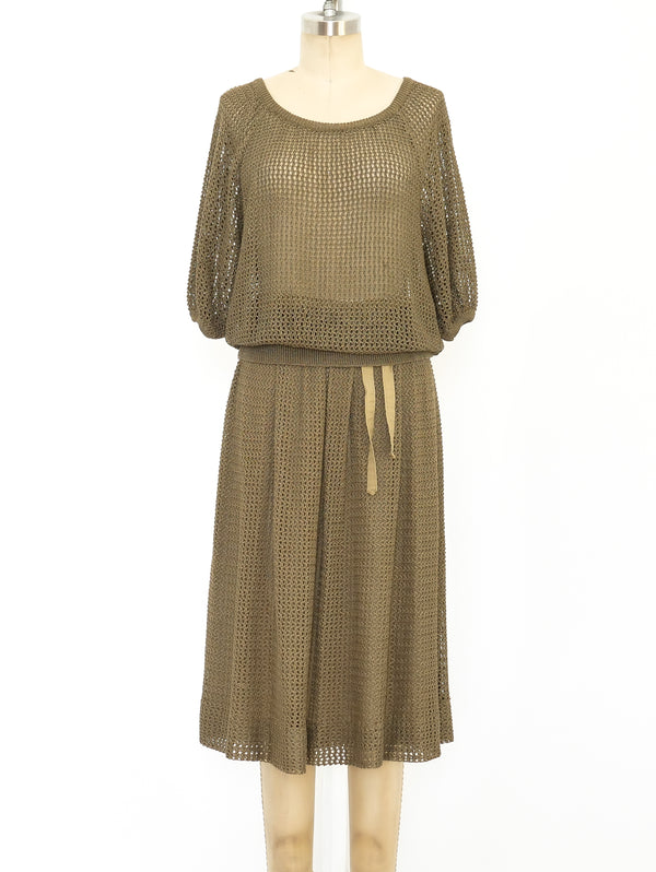 Dark Khaki Open Crochet Skirt Ensemble Suit arcadeshops.com