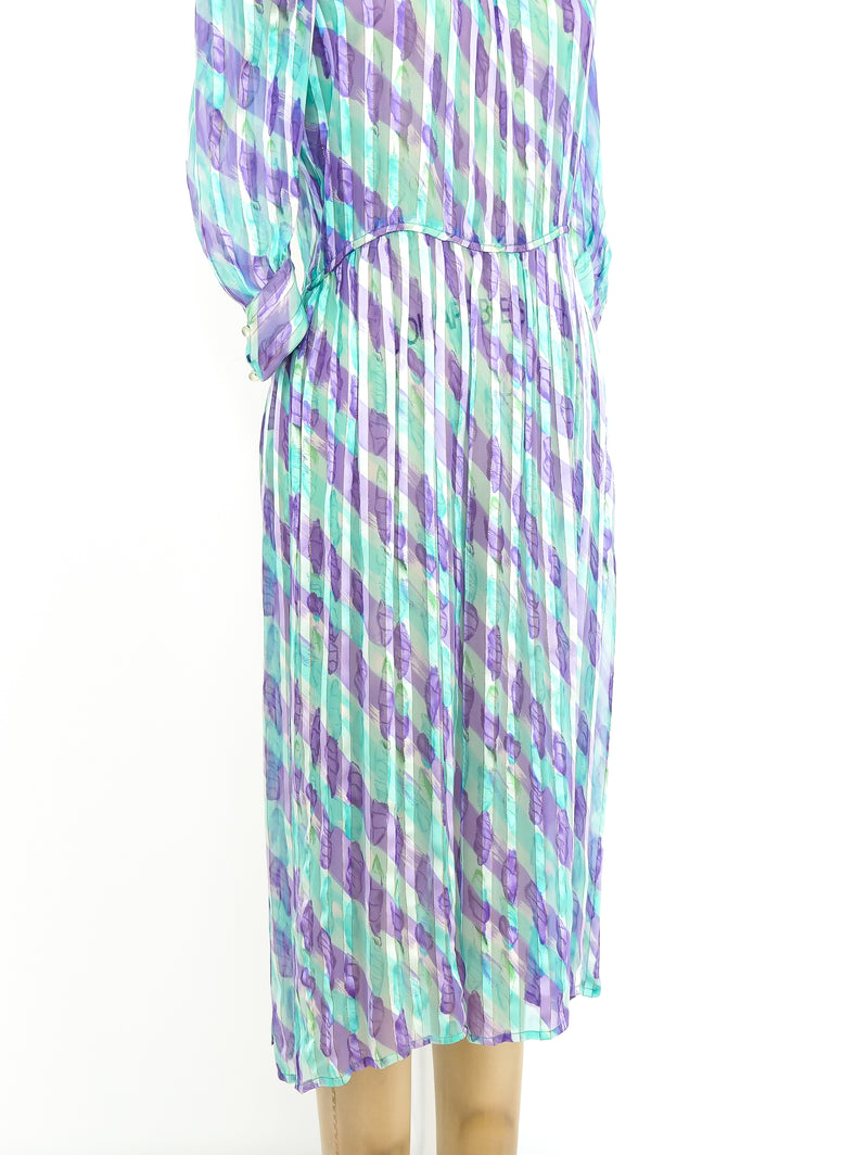 Watercolor Printed Silk Chiffon Dress Dress arcadeshops.com