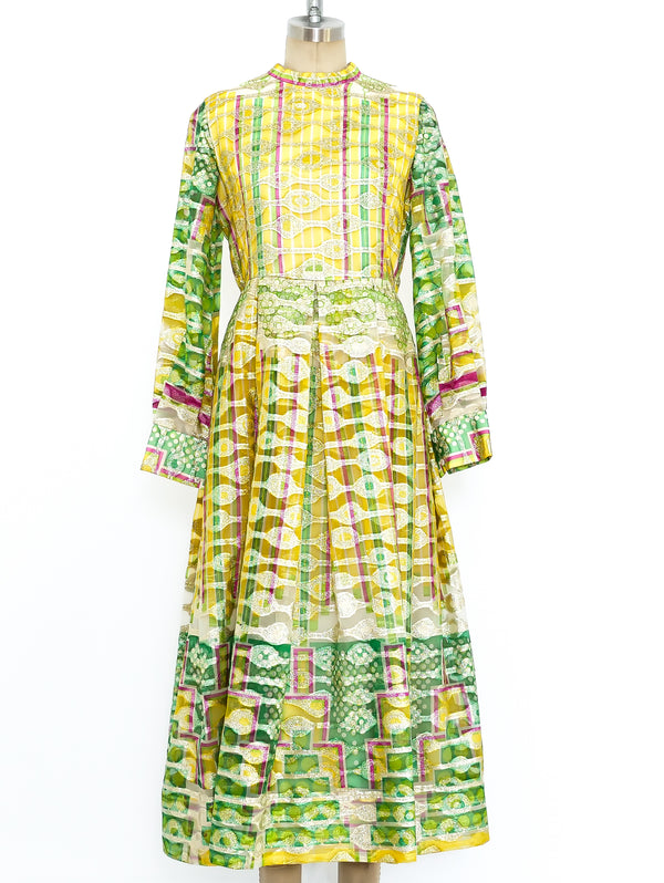 Metallic Multicolor Citrus Pleated Gown Dress arcadeshops.com