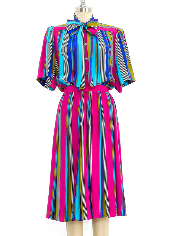 Yves Saint Laurent Multicolor Striped Silk Dress Dress arcadeshops.com