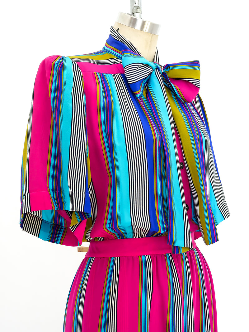 Yves Saint Laurent Multicolor Striped Silk Dress Dress arcadeshops.com