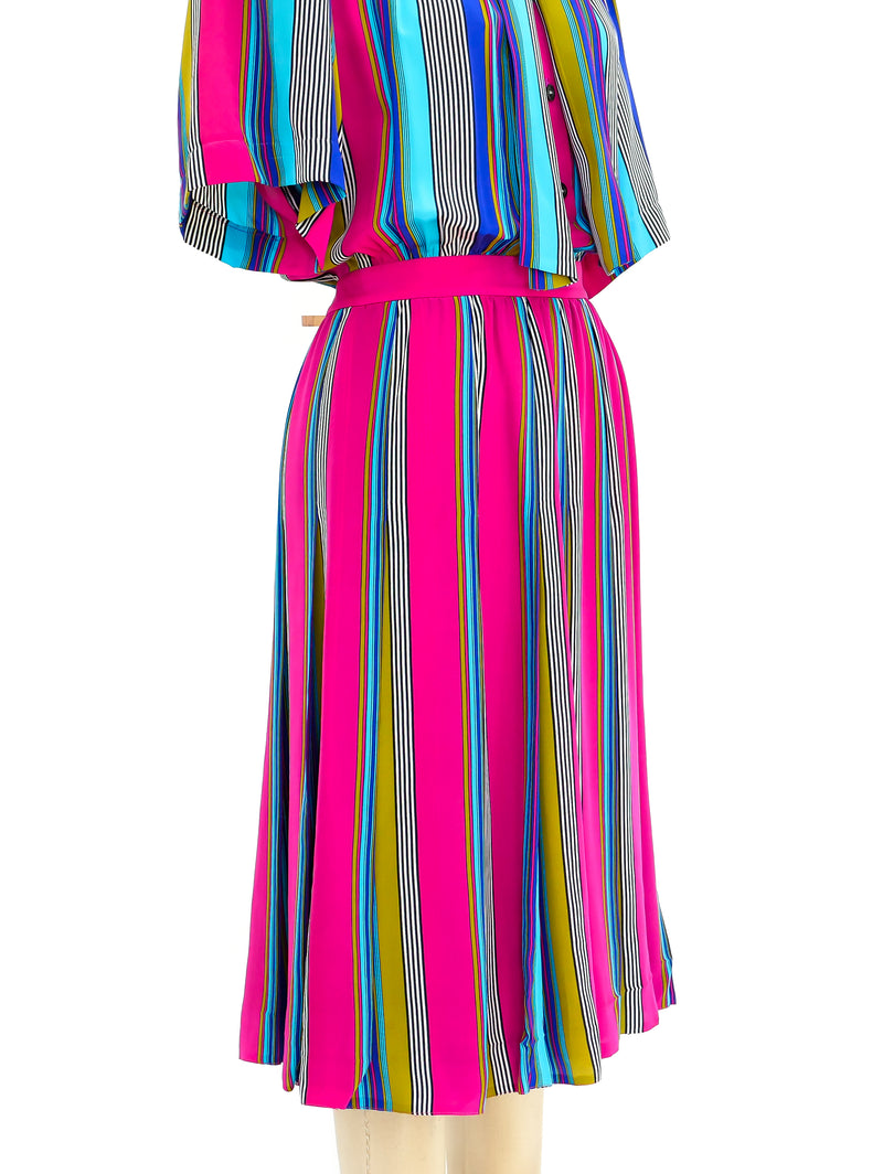 Yves Saint Laurent Multicolor Striped Silk Dress Dress arcadeshops.com
