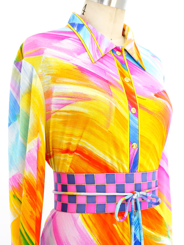 Leonard Paris Belted Neon Print Dress Dress arcadeshops.com