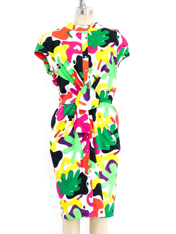 Thierry Mugler Printed Tie Front Shirt Dress Dress arcadeshops.com