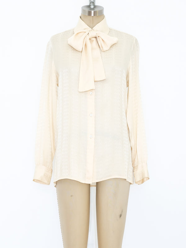 Gucci Ivory Silk Logo Jacquard Top Top arcadeshops.com