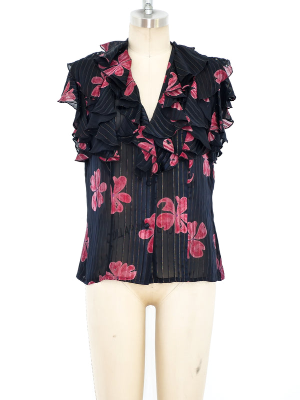 Ruffled Silk Chiffon Floral Top Top arcadeshops.com