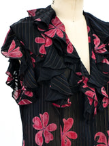 Ruffled Silk Chiffon Floral Top Top arcadeshops.com