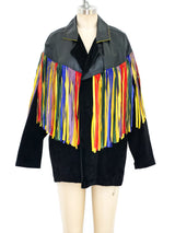 Rainbow Fringe Leather Jacket Jacket arcadeshops.com