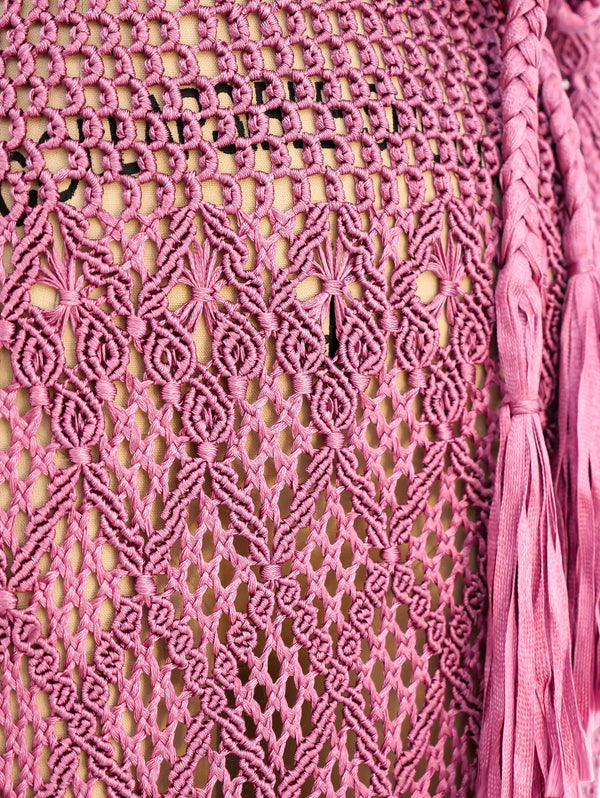 1970's Dusty Rose Macrame Dress Dress arcadeshops.com