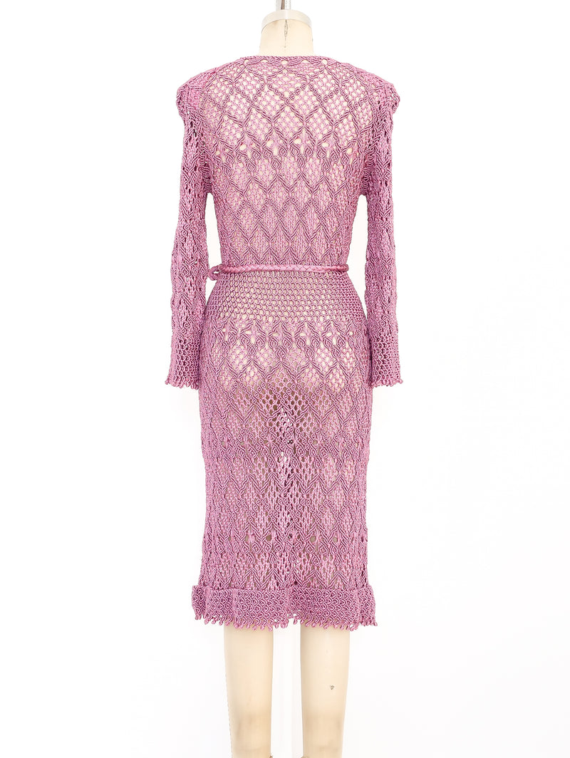 1970's Dusty Rose Macrame Dress Dress arcadeshops.com