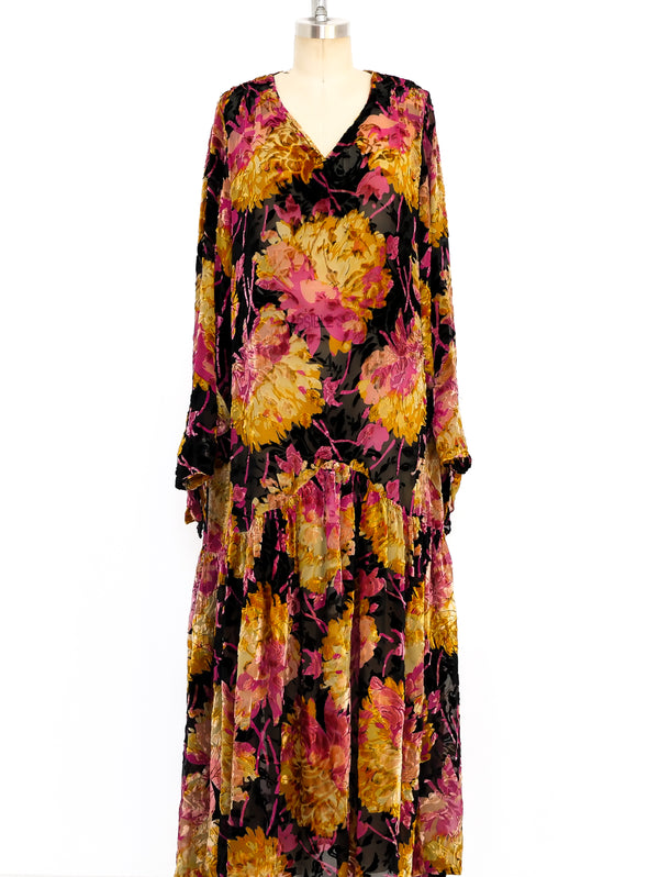 1920's Devore Velvet Floral Dress Dress arcadeshops.com