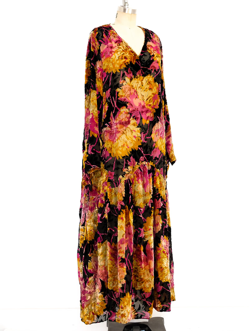 1920's Devore Velvet Floral Dress Dress arcadeshops.com