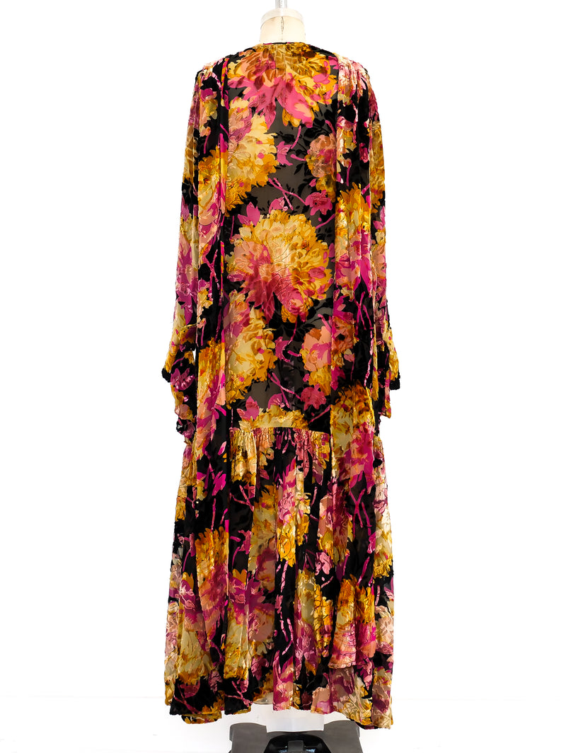 1920's Devore Velvet Floral Dress Dress arcadeshops.com
