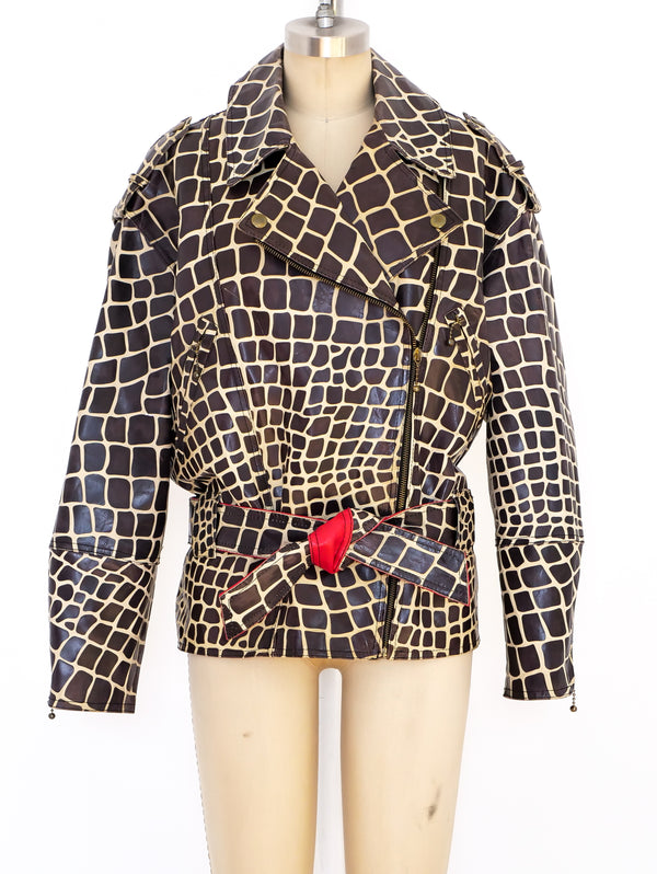 Giraffe Embossed Leather Motorcycle Jacket  arcadeshops.com