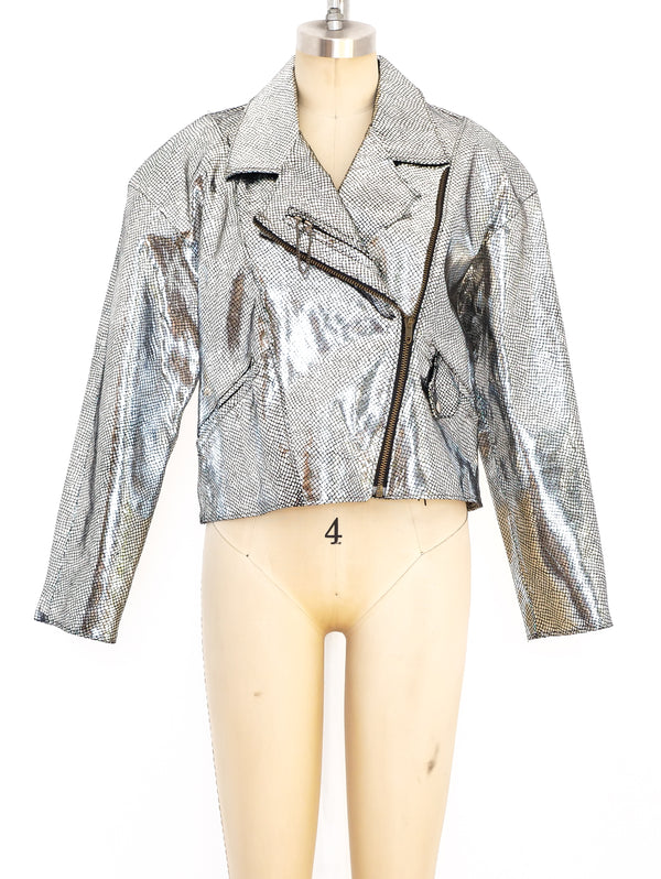 Silver Foil Leather Motorcycle Jacket  arcadeshops.com
