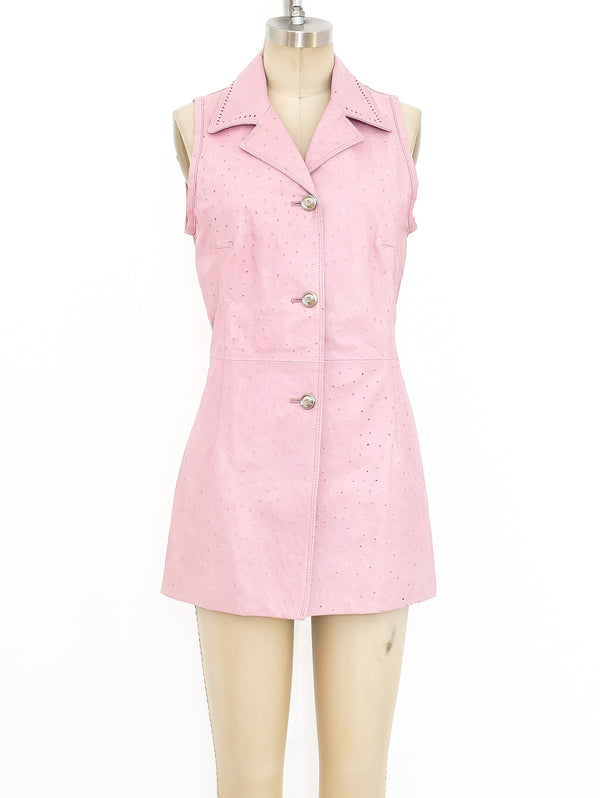 Gianfranco Ferre Ostrich Embossed Leather Sleeveless Jacket  arcadeshops.com