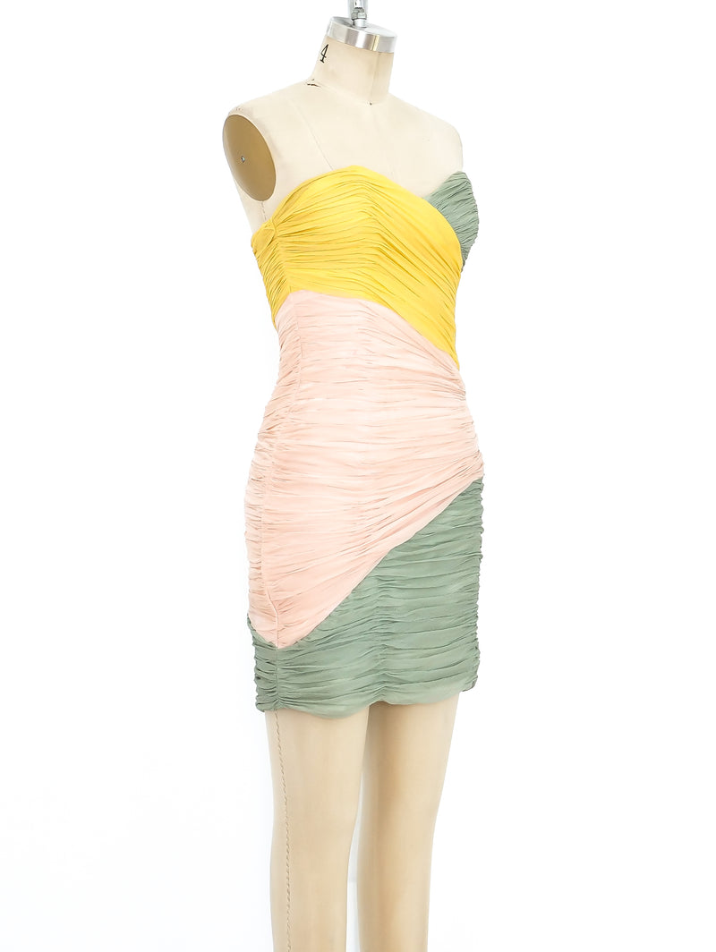 Colorblock Ruched Chiffon Mini Dress  arcadeshops.com