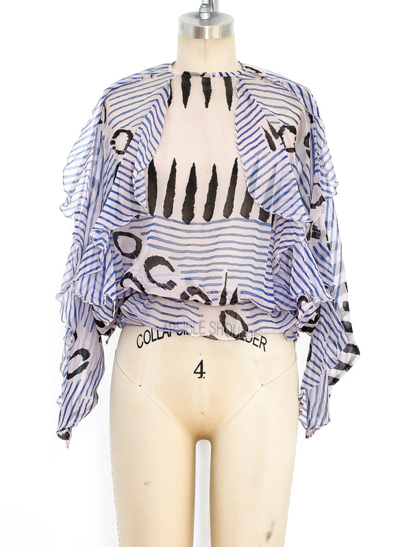 Graphic Printed Silk Top Top arcadeshops.com