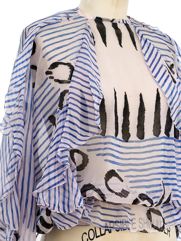 Graphic Printed Silk Top Top arcadeshops.com