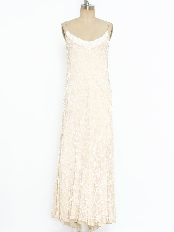 Stavropoulous Ivory Velvet Burnout Slip Dress Dress arcadeshops.com