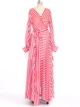Red and White Striped Wrap Style Gown Dress arcadeshops.com
