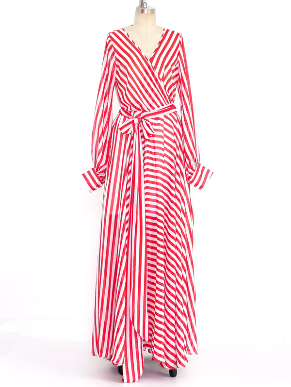 Red and White Striped Wrap Style Gown Dress arcadeshops.com