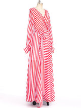 Red and White Striped Wrap Style Gown Dress arcadeshops.com