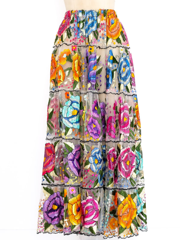 Floral Embroidered Mexican Maxi Skirt Bottom arcadeshops.com