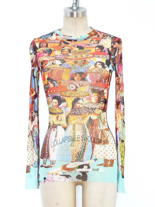 Jean Paul Gaultier Rhinestone Embellished Mesh Top Top arcadeshops.com