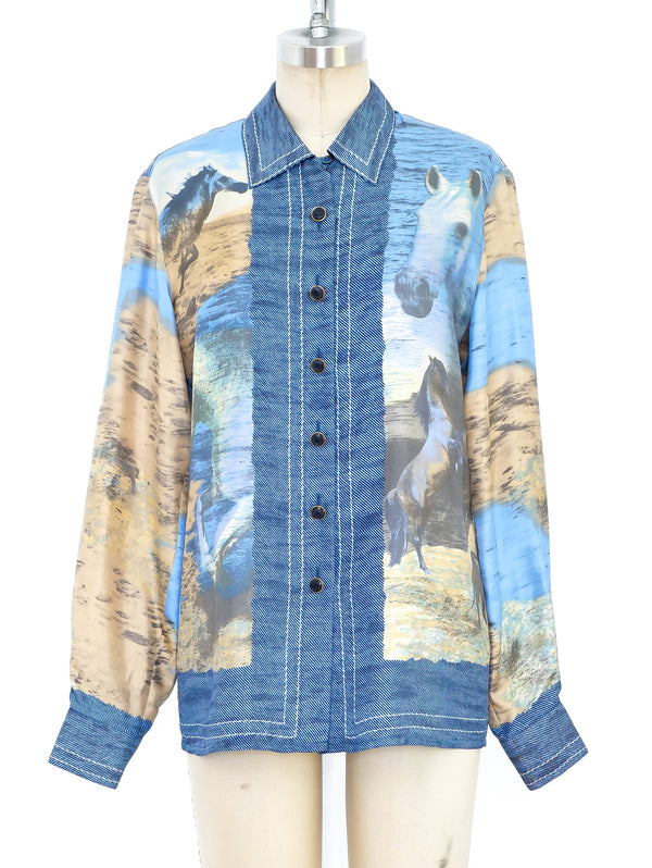Escada Horse Printed Silk Blouse Top arcadeshops.com