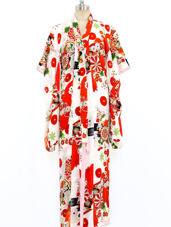 Floral Motif Printed Silk Kimono Robe Jacket arcadeshops.com