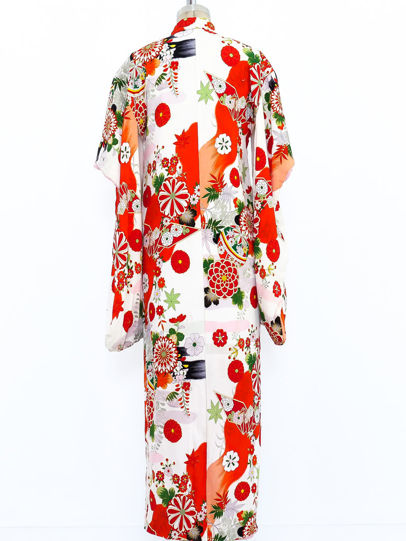 Floral Motif Printed Silk Kimono Robe Jacket arcadeshops.com