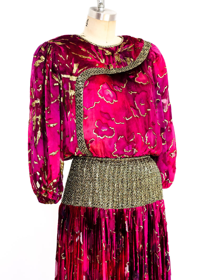 Diane Freis Pleated Silk Velvet Dress Dress arcadeshops.com