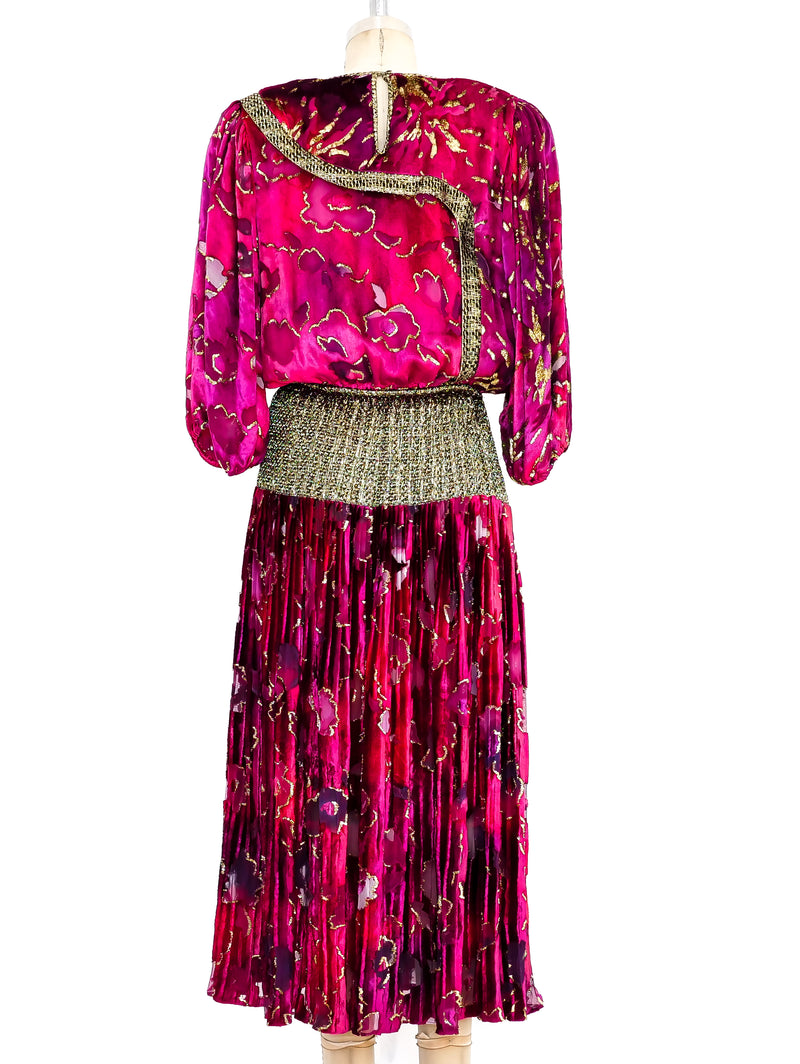 Diane Freis Pleated Silk Velvet Dress Dress arcadeshops.com