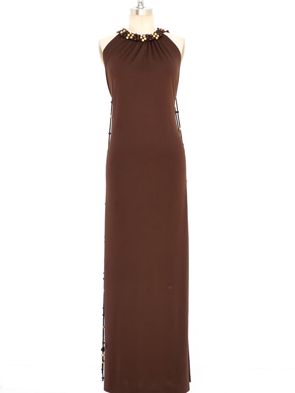 Loris Azzaro Beaded Fringe Jersey Maxi Dress Dress arcadeshops.com