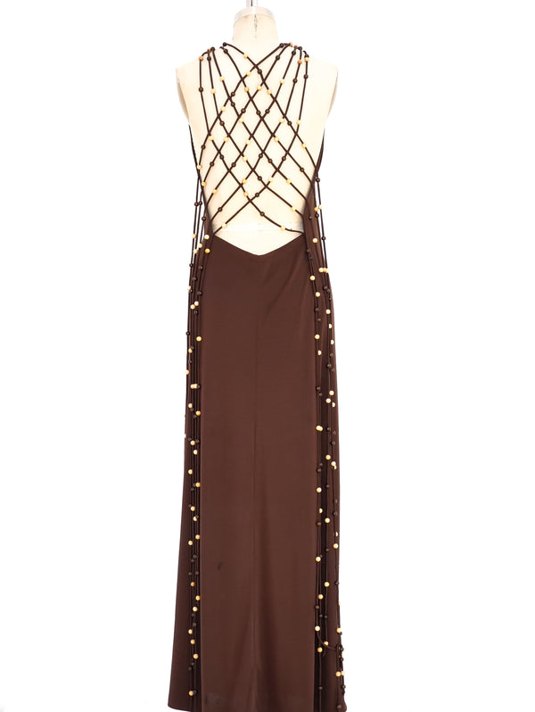 Loris Azzaro Beaded Fringe Jersey Maxi Dress Dress arcadeshops.com