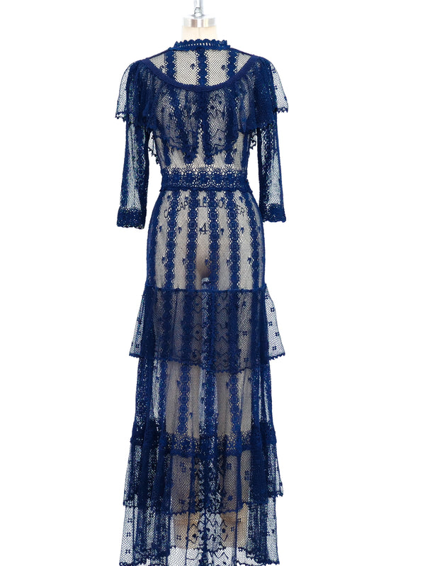 Indigo Crochet Tiered Ruffle Dress Dress arcadeshops.com