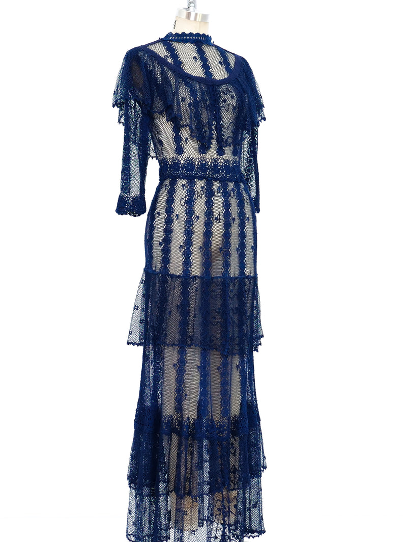 Indigo Crochet Tiered Ruffle Dress Dress arcadeshops.com