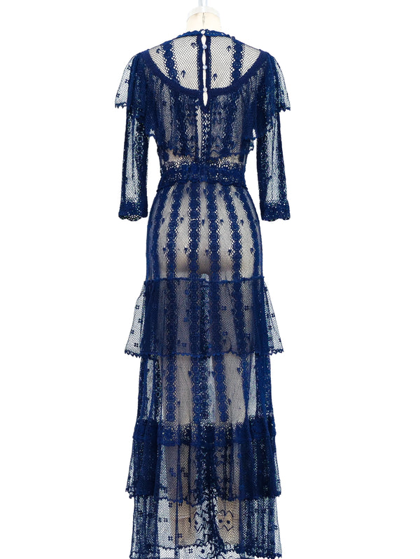 Indigo Crochet Tiered Ruffle Dress Dress arcadeshops.com
