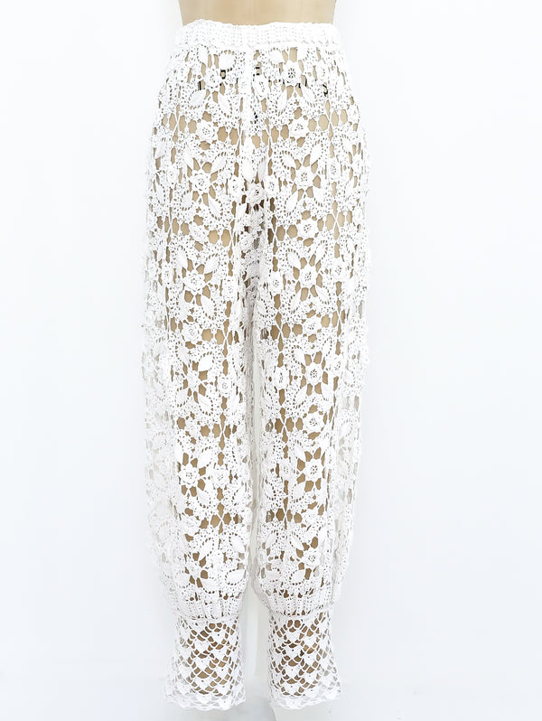 White Hand Crochet Balloon Pants Bottom arcadeshops.com