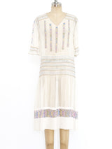 1930's Pastel Embroidered Smocked Gauze Dress Dress arcadeshops.com