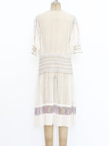 1930's Pastel Embroidered Smocked Gauze Dress Dress arcadeshops.com