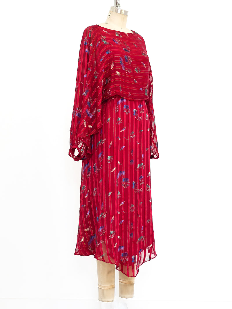 Striped Silk Chiffon Midi Dress Dress arcadeshops.com