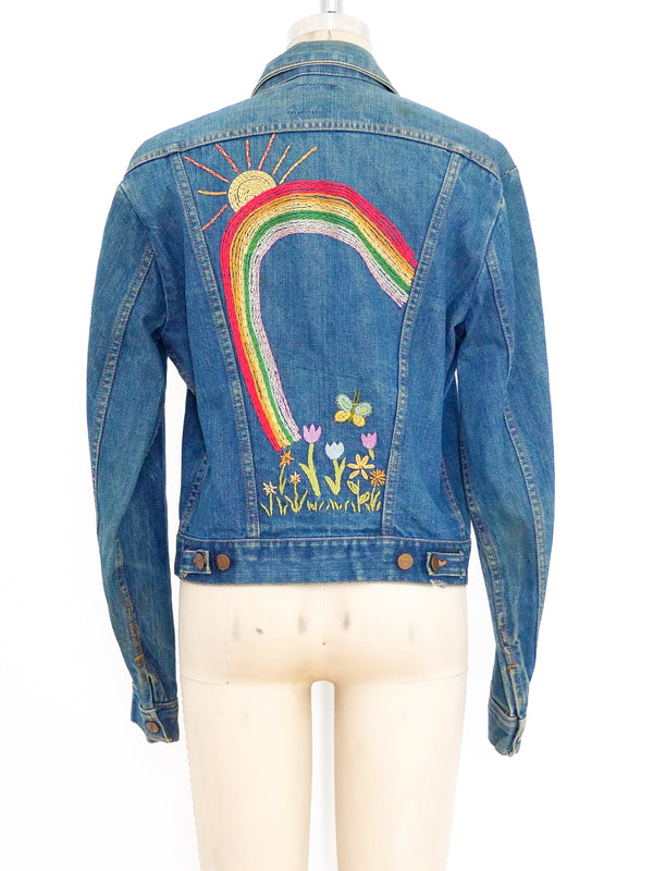 Rainbow Embroidered Denim Jacket Jacket arcadeshops.com