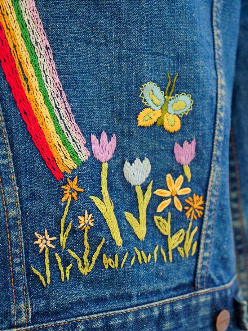 Rainbow Embroidered Denim Jacket Jacket arcadeshops.com
